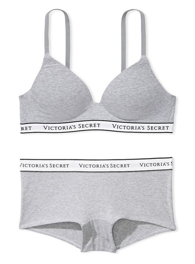 Комплект Хлопковый бюстгальтер деми T-Shirt & Трусики с широкой резинкой Logo Victoria's Secret