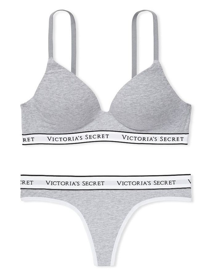 Комплект Хлопковый бюстгальтер деми T-Shirt & Трусики с широкой резинкой Logo Victoria's Secret