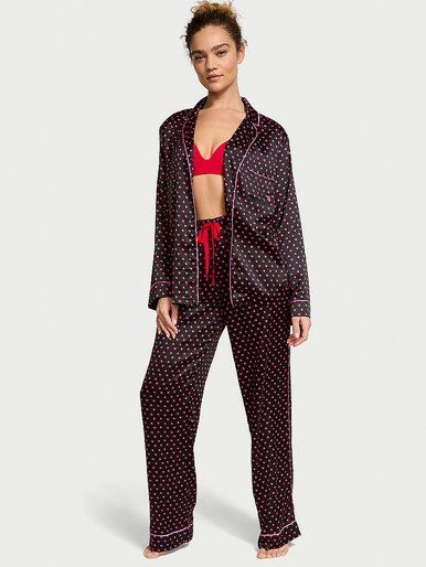 Атласная пижама с штанами Glazed Satin Long PJ Set Victoria's Secret