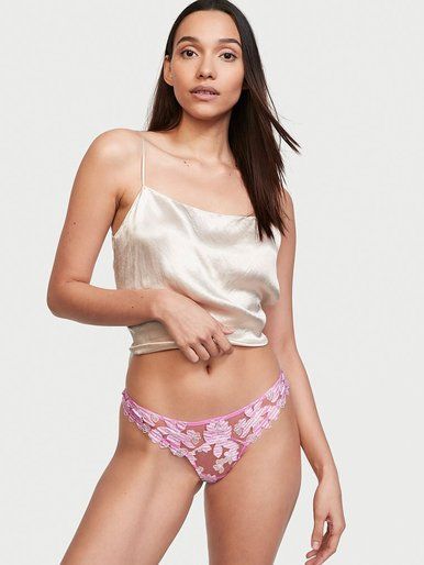 Трусики тонг Floral Embroidery Luxe Lingerie Victoria's Secret