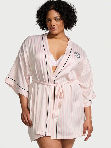 Атласный короткий халат Satin Short Piped Robe Victoria's Secret