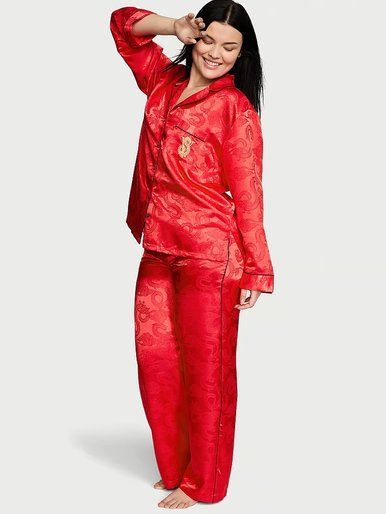 Атласная пижама с штанами Dragon Satin Long PJ Set Victoria's Secret