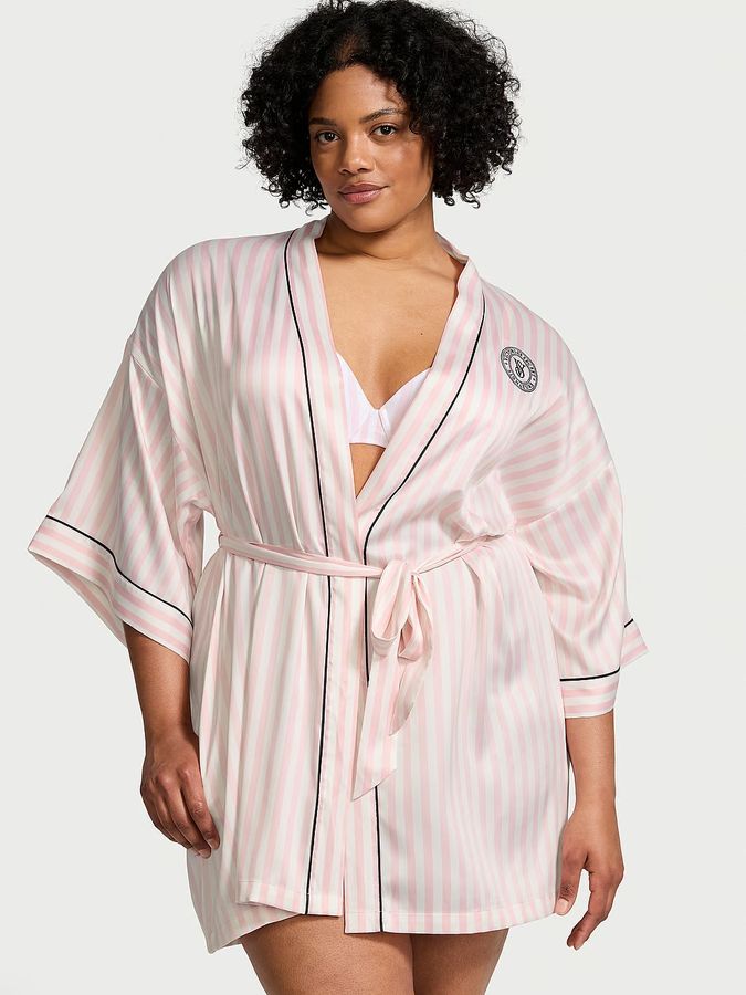 Атласний короткий халат Satin Short Piped Robe Victoria's Secret