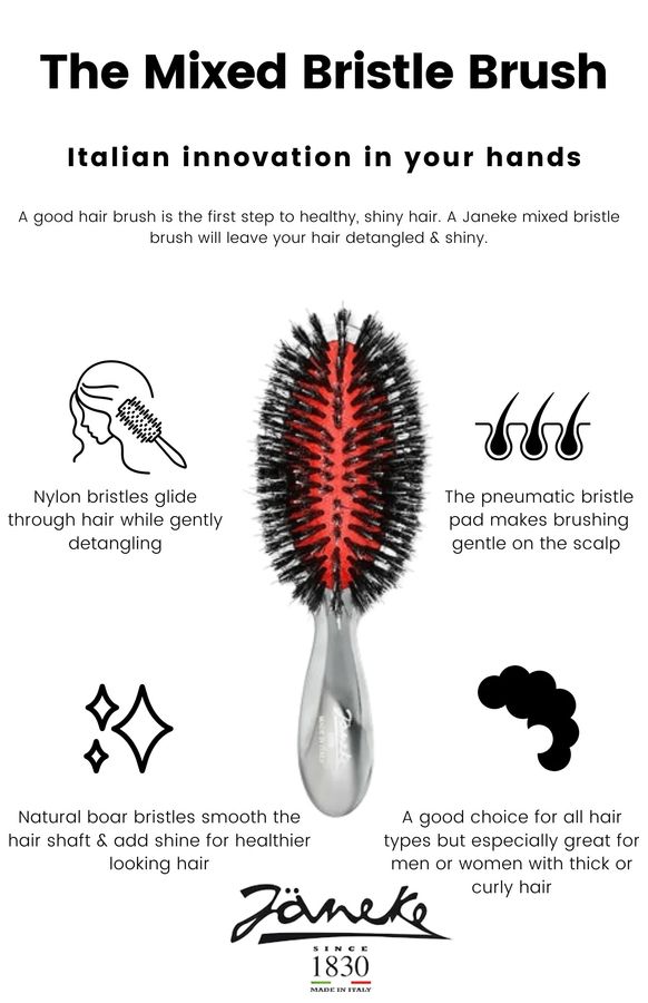 Середня щітка для волосся змішаної щетини Chromium Line Pneumatic Hairbrush Medium Janeke