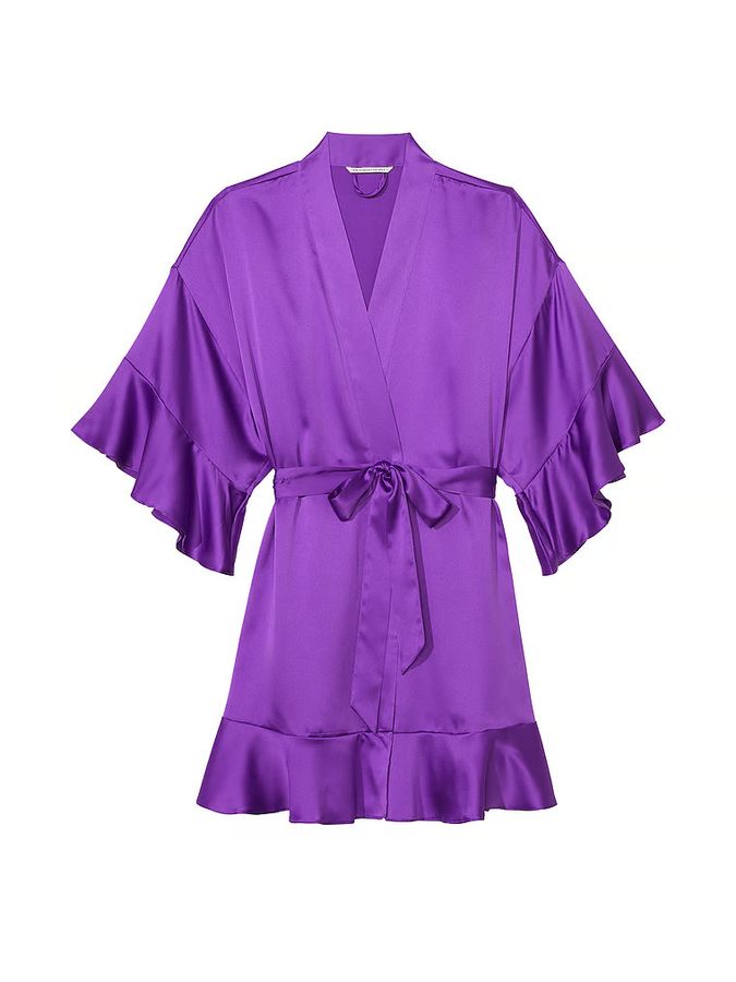 Атласный короткий халат Satin Flounce Robe Victoria's Secret