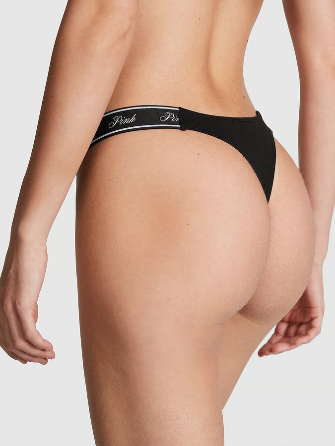 Хлопковые трусики тонг High-Leg Logo Victoria's Secret