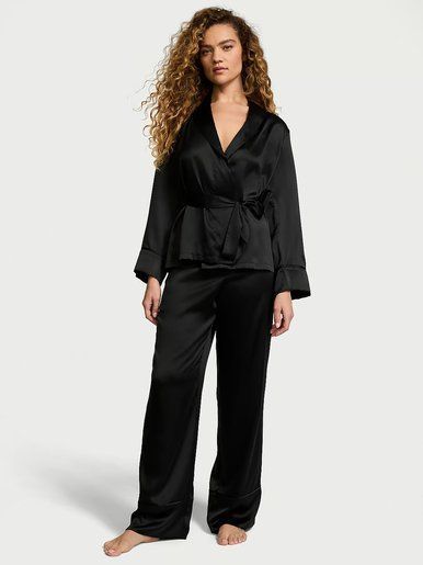 Атласная пижама с штанами Wrap Satin Long PJ Set Victoria's Secret