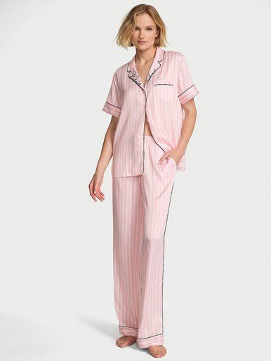 Атласна піжама з штанами Short-Sleeve Long Pj Set Victoria's Secret