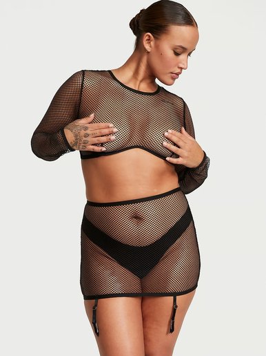 Комплект в сеточку Fishnet Cropped Top & Open-Back Mini Skirt Set Victoria's Secret
