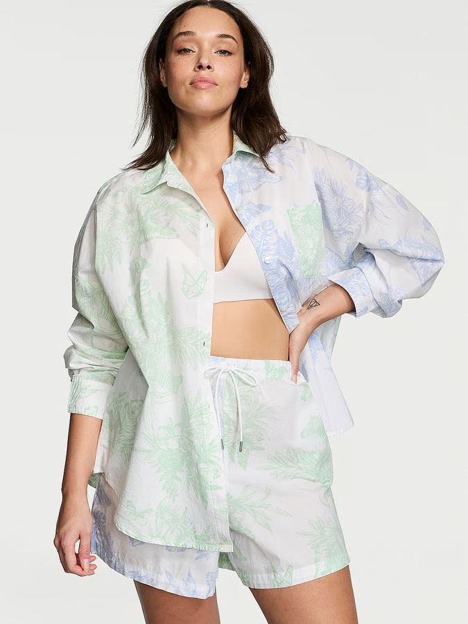 Бавовняна піжама з шортами Long-Sleeve Short PJ Set Victoria's Secret