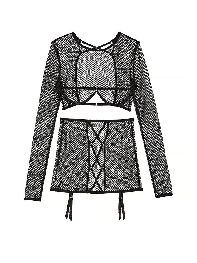Комплект в сеточку Fishnet Cropped Top & Open-Back Mini Skirt Set Victoria's Secret