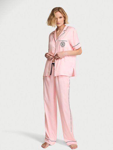Атласна піжама з штанами Short-Sleeve Long Pj Set Victoria's Secret