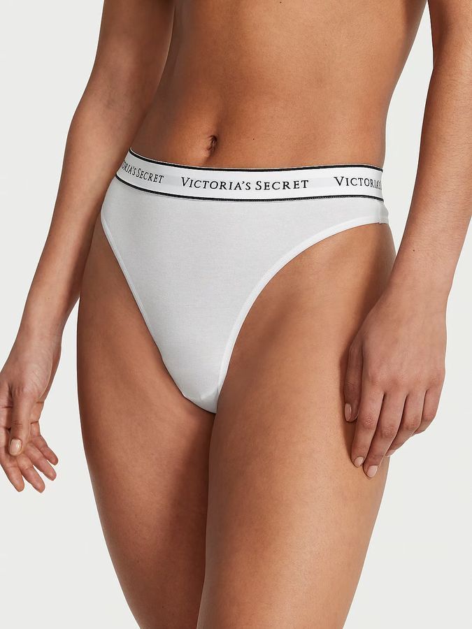 Хлопковые трусики тонг High-Waist Logo Victoria's Secret