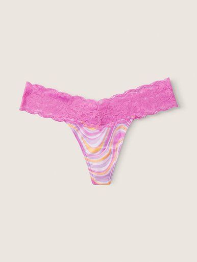 Хлопковые трусики тонг с кружевом Pink PINK
