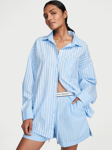 Бавовняна піжама з шортами Long-Sleeve Short PJ Set Victoria's Secret