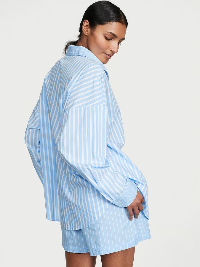 Бавовняна піжама з шортами Long-Sleeve Short PJ Set Victoria's Secret