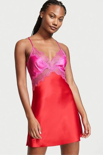 Атласный пеньюар с кружевом Colorblock Lace Inset Slip Victoria's Secret