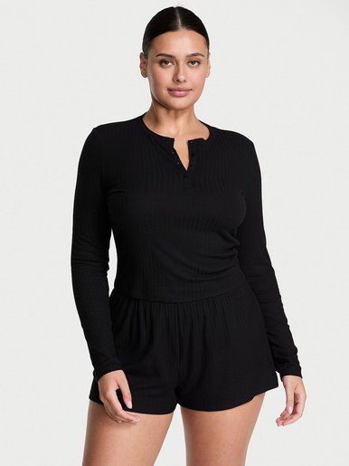 Комплект з шортами Long-Sleeve Henley & Shorts Set SoSoft&trade; Modal Victoria's Secret