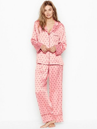 Атласна піжама зі штанами Satin Long PJ Set Розовый, S Victoria's Secret