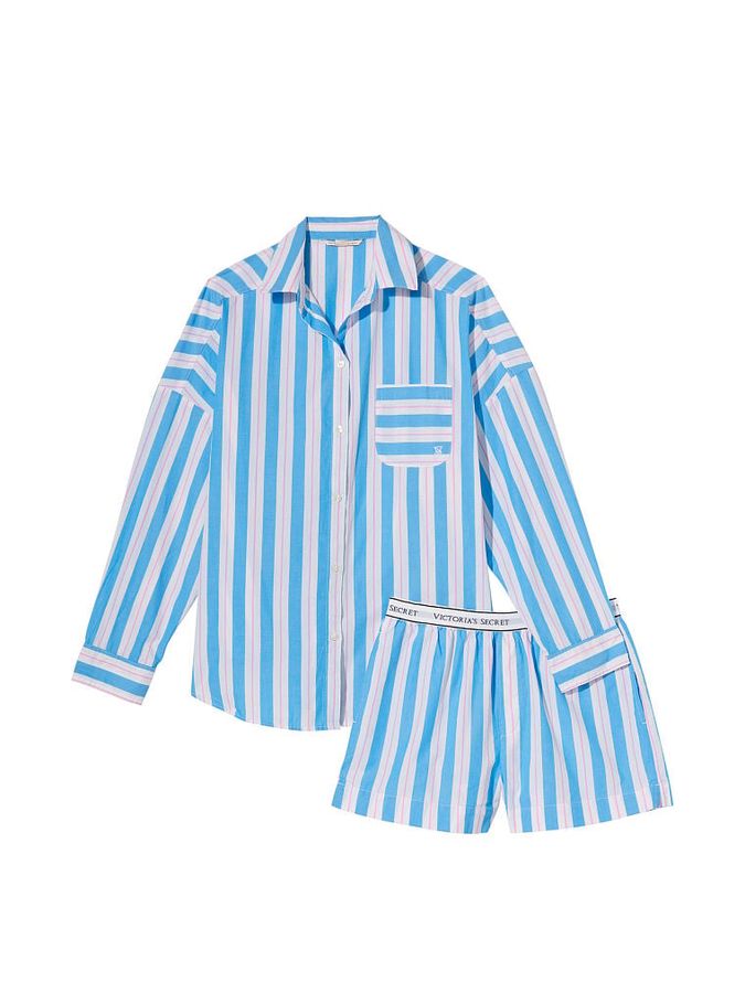 Хлопковая пижама с шортами Long-Sleeve Short PJ Set Victoria's Secret