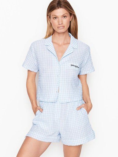 Хлопковая пижама с шортами Seersucker Crop Victoria's Secret