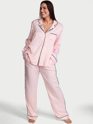 Атласная пижама с штанами Glazed Satin Long PJ Set Victoria's Secret