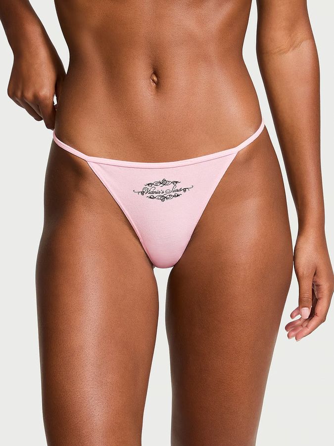 Хлопковые трусики тонг V-string Victoria's Secret