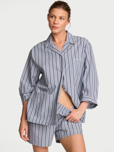Бавовняна піжама з шортами Long-Sleeve Short PJ Set Victoria's Secret