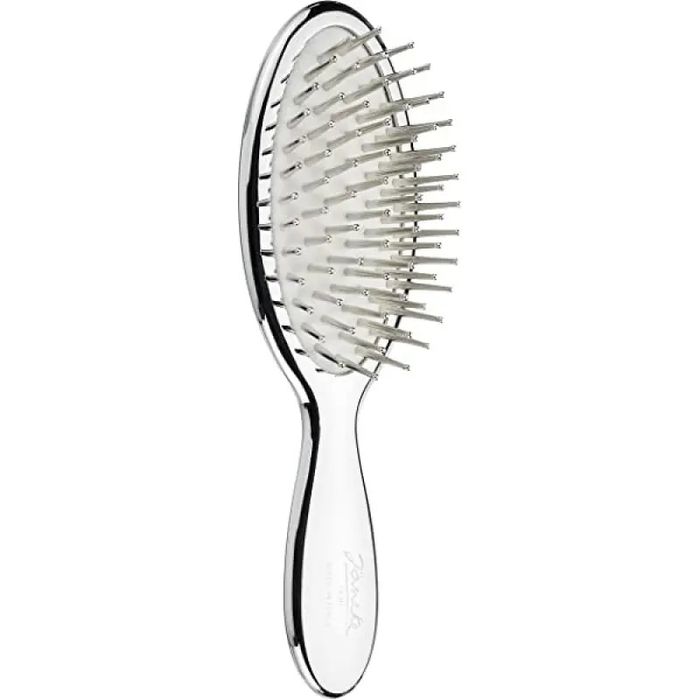 Большая массажная щетка для волос Chromium Line Pneumatic Hairbrush With Metallic Pins Large Janeke